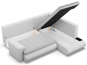 Tokio sarokkanapé, L alakú háttámlával, 2 ágyneműtartóval, fonott + műbőr, jobboldali, szürke - fehér