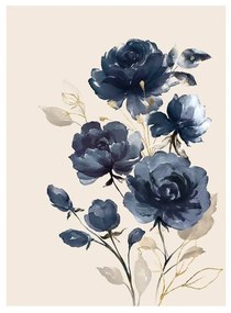 Üveg falikép, rózsák, 50x70 cm, fehér-kék - BLUE DREAM
