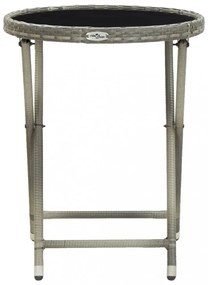 szürke polyrattan és edzett üveg teázóasztal 60 cm