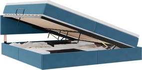 vidaXL Tárolós Ágy matracmal tárolóval Sötét kék 200 x 200 cm Bársony