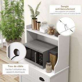 HOMCOM Mikrosütő Szekrény, Konyhaszekrény, 3 Állítható Polc, Nyitott Térrel, 1 Fiók és 2 Ajtós Szekrény, Modern Konyhabútor, 61 x 35 x 125.4 cm, Fehér