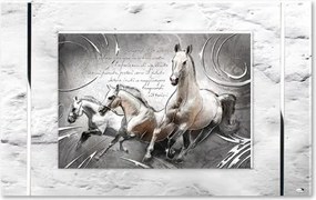 Nagyméretű Vászonkép Lovak Ezüstözött Elemekkel 80x50cm 18134