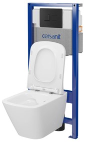 Cersanit City, System50 PNEU süllyesztett keret + függő WC csésze City Square CleanOn + fekete gomb Circle, S701-777