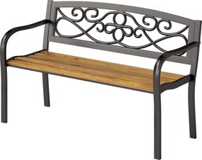 Outsunny 2 személyes kültéri kertipad fa ülőfelülettel és acélkerettel teraszra 127x56x80 cm fekete és természetes | Aosom