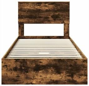 vidaXL Tárolós Ágy fejtámlával Füstölt tölgy 90 x 200 cm Faanyag