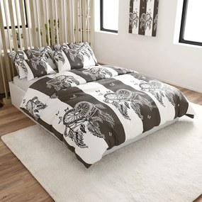 Mikroplüss ágyneműhuzat szett TIRSO szürke-fehér + mikroplüss lepedő SOFT 90x200 cm fehér, egyszemélyes ágyra