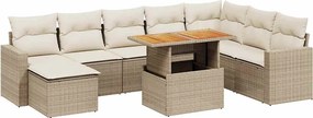 vidaXL 9 részes bézs polyrattan kerti ülőgarnitúra párnákkal