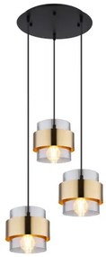 Globo 15560-3H Függeszték fém fekete váz, üveg búra réz dekor gyűrűvel. ø: 450mm, M: 1200mm, exkl. 3x E27 60W 230V