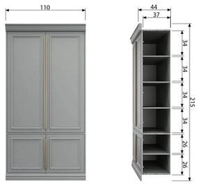 Világosszürke borovi fenyő ruhásszekrény klasszikus ajtóval 110x215 cm Organize – BePureHome