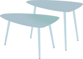 Outsunny 2 db-os kert kávézóasztal szett, háromszög alakú egymásba rakható oldalasztalok, acélváz, állítható lábak erkélyhez, teraszhoz, kerthez, vilá