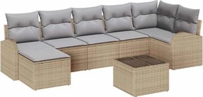 vidaXL Kerti Kanapé Szett párnával 8 pcs Bézs Poli rattan