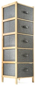 G21 Bambusz polc kosarakkal, 5 polc, szürke, 5 emelet