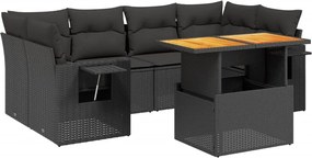 vidaXL 7 részes fekete polyrattan kerti ülőgarnitúra párnával