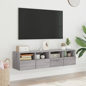 2 db szürke sonoma színű szerelt fa fali TV-szekrény 60x30x30cm