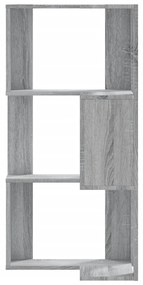 3 szintes szürke szerelt fa sarok könyvespolc 50 x 50 x 102 cm