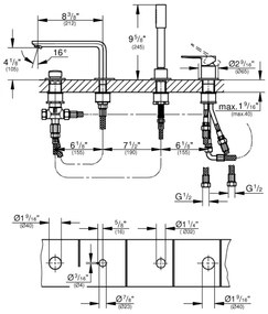 GROHE 19577001 - LINEARE négylyukas kádcsaptelep kombináció, fényes króm