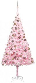 Rózsaszín PVC műkarácsonyfa LED-fényekkel és gömbszettel 240 cm