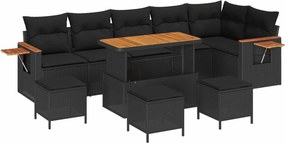 vidaXL Kerti Kanapé Szett 10 pcs Fekete Poli rattan és porfestett acél