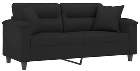 2 személyes fekete mikroszálas szövetkanapé párnákkal 140 cm