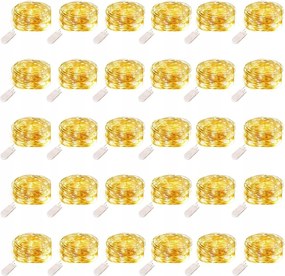 30XLÁMPA Drót 20 Led Mikro Girland Meleg Fehér Lapos Pasztillák 2M