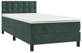 sötétzöld bársony rugós és LED-es ágy matraccal 90x190 cm
