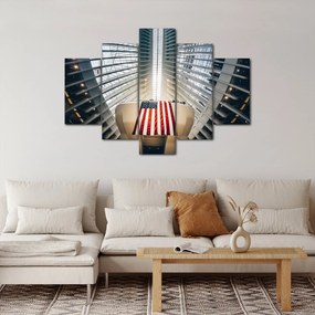 Építkezés az USA zászlóval képe (150x105 cm)
