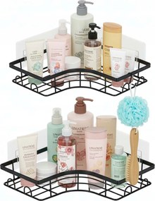 Fürdőszobai Zuhanypolc Polc 2db-OS Szett Akasztós Loft Fekete Fali