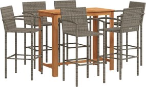 vidaXL 7 részes szürke tömör akácfa és polyrattan kerti bárszett