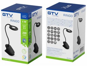 Lámpa Asztali RINGO, 4W, 200lm.DC5V, 1A, 3000K-6000K, 3-CCT, bat.1200 mAh, Ra>80, fényerő-szabályozás, fekete