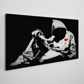 Vászonkép Banksy kés fekete-fehér