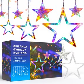 FĂ©nyfĂŒggöny Csillag 120 Led TöbbszĂnƱ 8 ĂzemmĂłd 3m FĂ©nyfĂŒzĂ©r