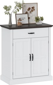HOMCOM 2 Ajtós Roppantó Oldalszekrény 1 Fiókkal és Állítható Polccal Nappali Előszoba számára - Fehér 75,2x40x91,5 cm | Aosom