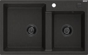 Mexen Tomas  konyhai mosogató gránit 2 medence+ pop up szifon 800 x 500 mm, fekete / arany, szifon  fekete  - 6516802000-75-B 2 medencés