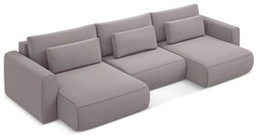 Levendula színű bársony kinyitható-tárolóhelyes (U alakú) sarokkanapé Kapua – Makamii