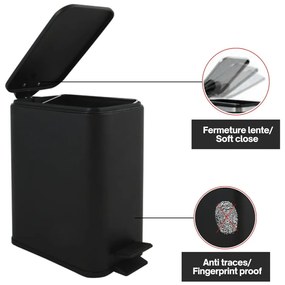 Matt fekete acél pedálos szemetes 5 l Erik – Spirella