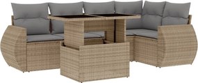 vidaXL 6 részes bézs polyrattan kerti ülőgarnitúra párnával
