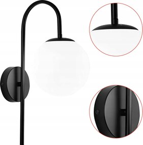 Loft Fali Lámpa Fekete Fehér Fali Kar Fekete G090 Tejüveg Búra E27