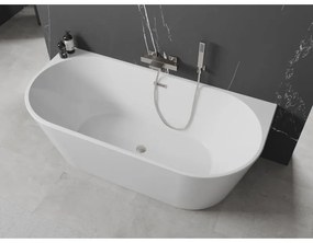 Mexen Oval, szabadon álló fali kád 180 x 80 cm, fehér, szálcsiszolt acél túlfolyó, 52671808000-97