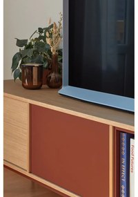 Yoko téglavörös TV-állvány tölgyfa dekorral - Teulat