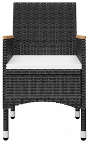 3 részes fekete polyrattan és akácfa bisztrószett