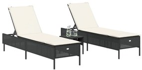 2 db fekete polyrattan napozóágy párnával