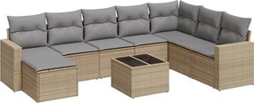 vidaXL 9 részes bézs polyrattan kerti ülőgarnitúra párnákkal