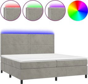 vidaXL világosszürke bársony rugós és LED-es ágy matraccal 200x200 cm