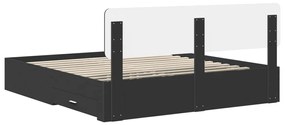 vidaXL Ágykeret fejtámlával fiókkal Fekete 200 x 200 cm Faanyag