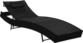 vidaXL fekete polyrattan napozóágy párnával
