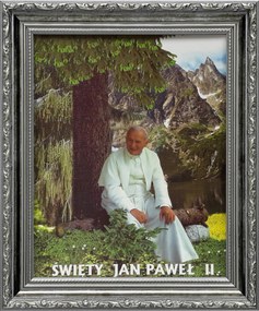 Vászonkép 31x26 Szent II. János Pál Pápa Ezüst Díszített Keret