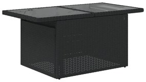 fekete polyrattan üveglapos kerti asztal 100 x 55 x 73 cm