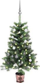 vidaXL zöld megvilágított műkarácsonyfa gömb szettel 90 cm