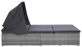 Kétszemélyes szürke polyrattan napozóágy párnával