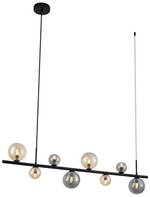 Fekete függőlámpa füstszínű és borostyánszínű üveggel, téglalap alakú, 8-lámpás - Monaco